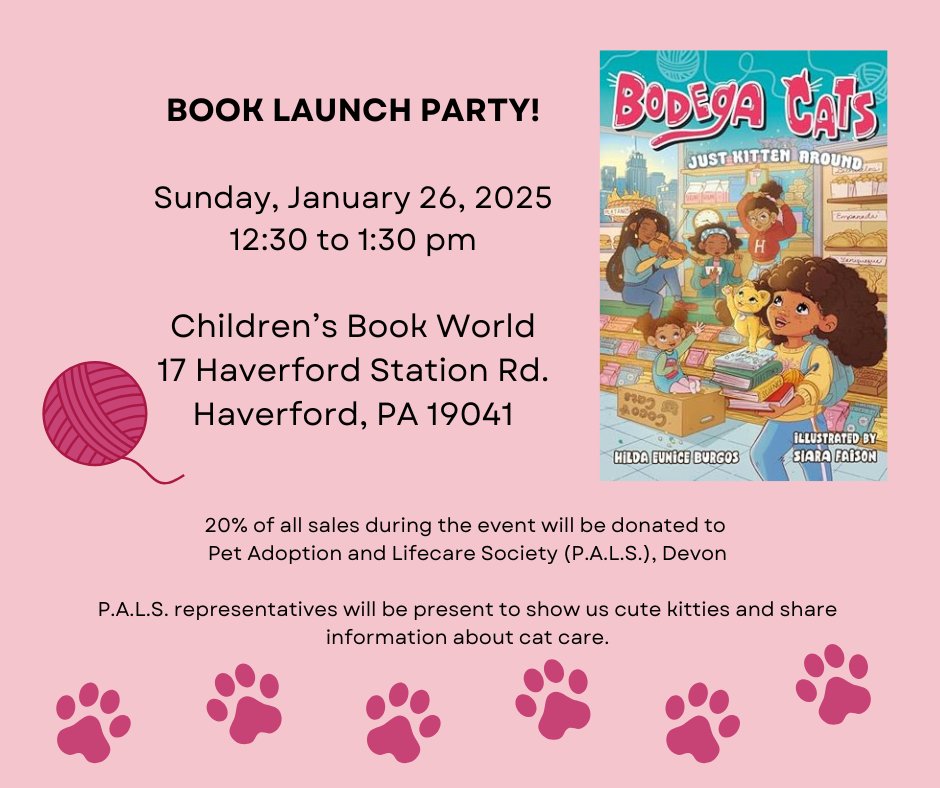My next book, Bodega Cats: Just Kitten Around, releases tomorrow! If you're in the Philly area on Sunday, please come by and celebrate with me!