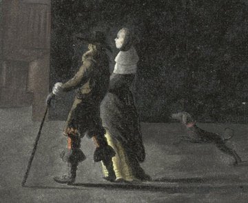 A couple - and their #dog - stroll by moonlight, painted by Gesina ter Borch c. 1654-59   (Rijksmuseum)