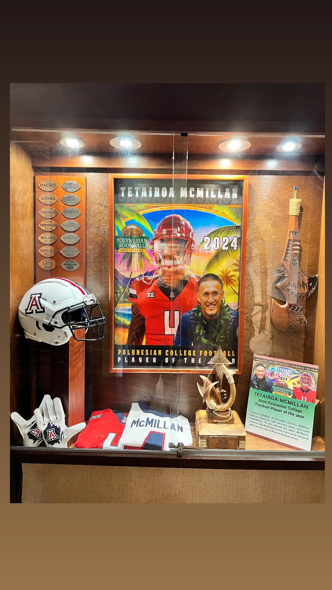 Tetairoa McMillan’s shrine at the <a href="/PolynesianFBHOF/">Polynesian Football</a> for being the Polynesian College Football Player of the Year.