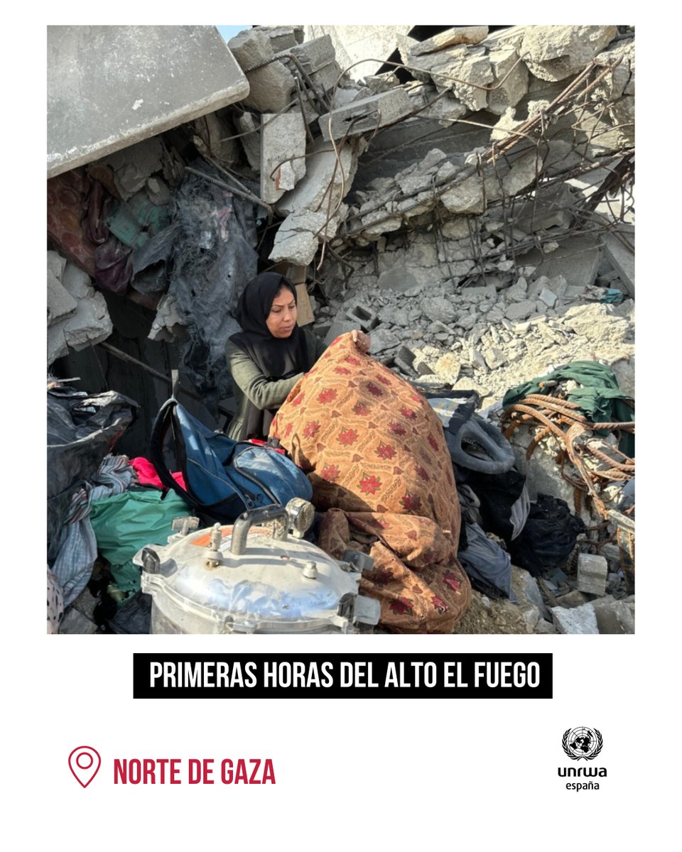 En las primeras horas del alto el fuego en #Gaza, algunos de los residentes desplazados del campamento de refugiados y refugiadas de Jabalia, en el norte, están empezando a regresar.

Para muchos, sus hogares se han reducido a escombros.