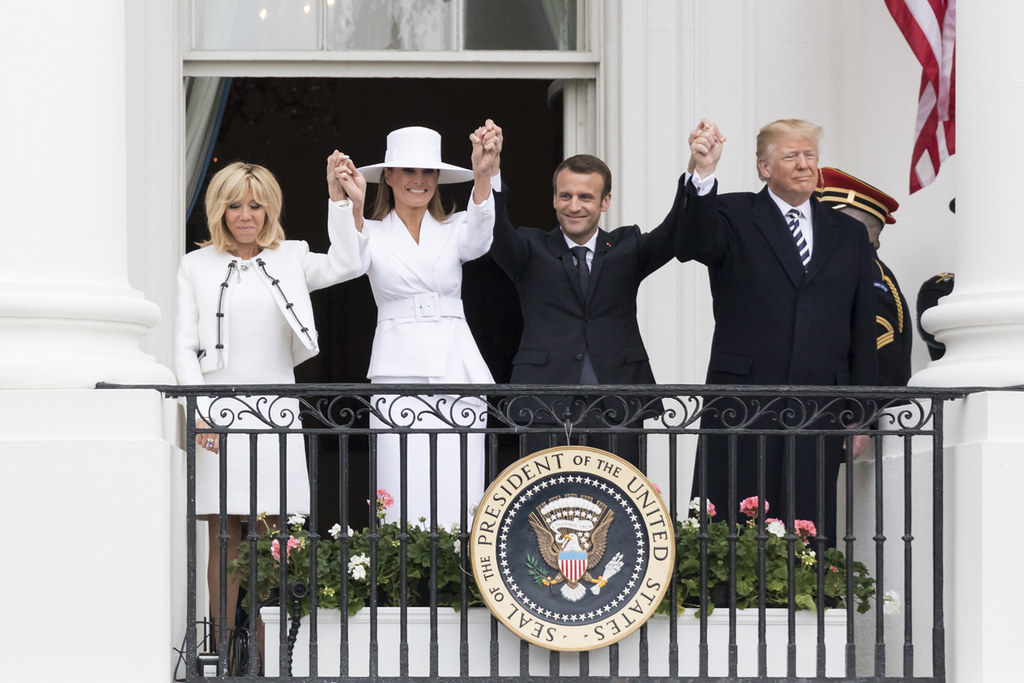 Mrs. Trump's hat from the first Official State Visit of the Trump presidency in 2018- welcoming President and Mrs. Macron of France. That hat was designed by Hervé Pierre Braillard (Official White House Photo by Andrea Hanks)