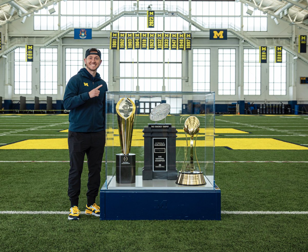 WolverineChron's tweet photo. Being the reigning National Champs has been a fun ride. Team 144 brought us back to prominence and put an exclamation point on an epic three-year Jim Harbaugh trilogy that was truly spectacular to witness. The haters will remember it for the controversies, but those of us in Maize and Blue will always remember the hard work, the selflessness, the blue-collar mentality, and the grit. I will never forget being there in Houston to watch Michigan take back the crown. And although we will watch a bitter rival win it all tonight, you can mark my words, we will be back.