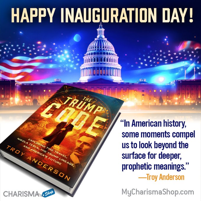 TroyMAnderson's tweet photo. How are you feeling on this Inauguration Day?  Check out my #1 bestseller “The Trump Code” for a deep dive into prophecy and politics.  Order Your Copy: 

Charisma House:https://t.co/Zw10aucjIt
Amazon: https://t.co/cQCdi0RwcC

Stay Connected: @troymanderson

#TheTrumpCode #InaugurationDay #Celebration #USA #2025