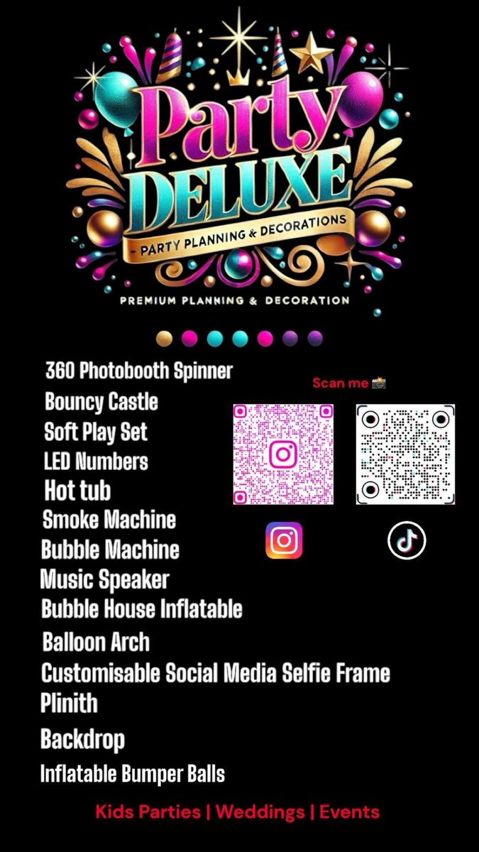 stack_fundz's tweet image. Make your event unforgettable with our premium party essentials! ✨ From 360
Photobooth Spinners to Bouncy Castles, LED Numbers, and Bubble Machines, we&apos;ve got everything you need to party in style!🥳🎉 

Instagram - @partydeluxe_ltd
TikTok - @partydeluxe_ltd