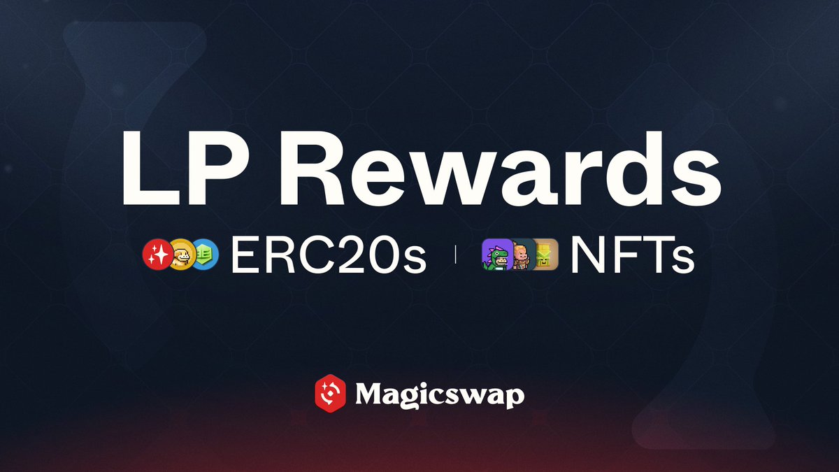 LP rewards have landed in Magicswap. ✨

Universal token compatibility goes beyond trading. Anyone can now add rewards of any kind (ERC20s and NFTs).

Unlocking new paradigms for games and apps to incentivize liquidity providers.