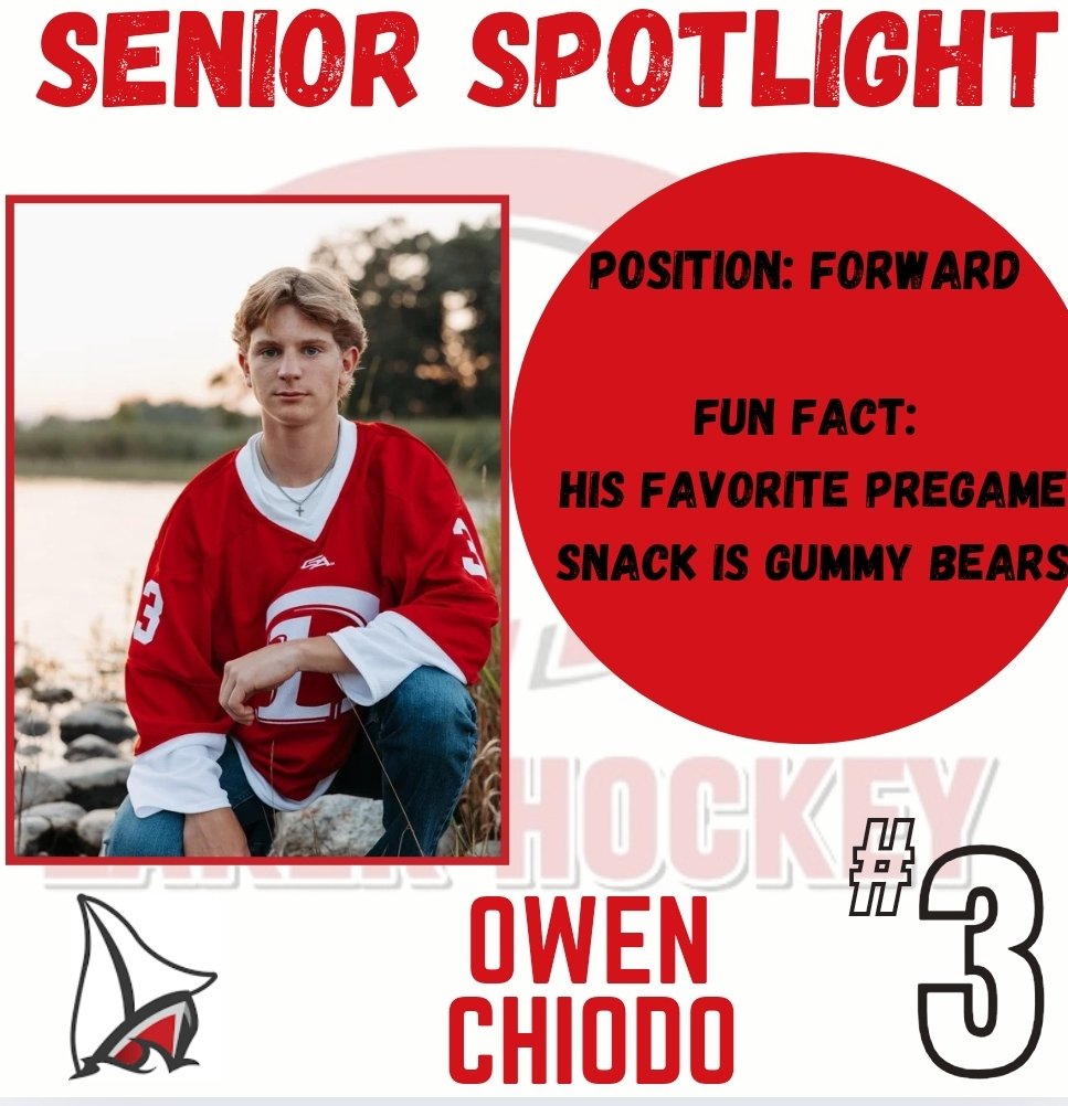 Senior Spotlight! Today, we feature Senior forward Owen Chiodo. Owen has had quite the season with a 5 goal game vs Willmar earlier this year. His good luck charm is hitting his dad's garage door!