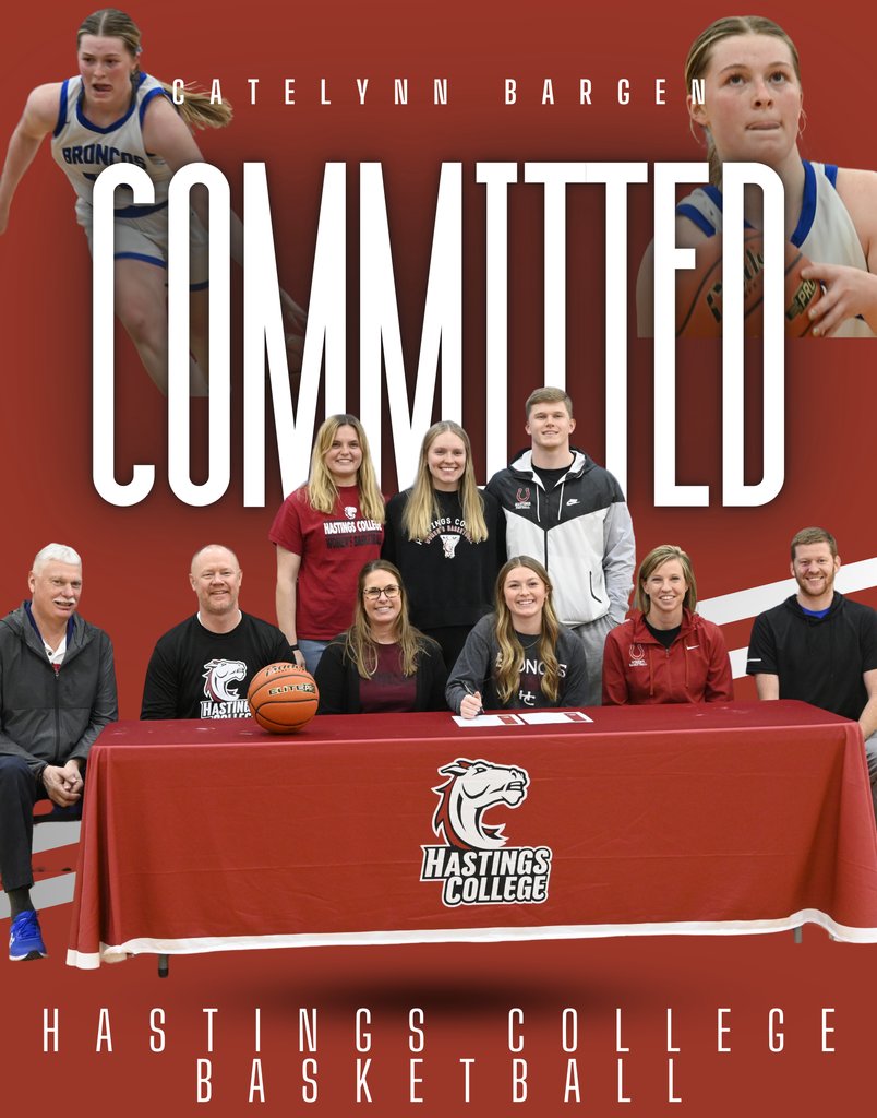 Congratulations to Catelynn Bargen for signing today to further her academic and basketball career playing for Hastings College! Once a Bronco, Always a Bronco! Congrats Catelynn! Bronco Nation is Proud of You!