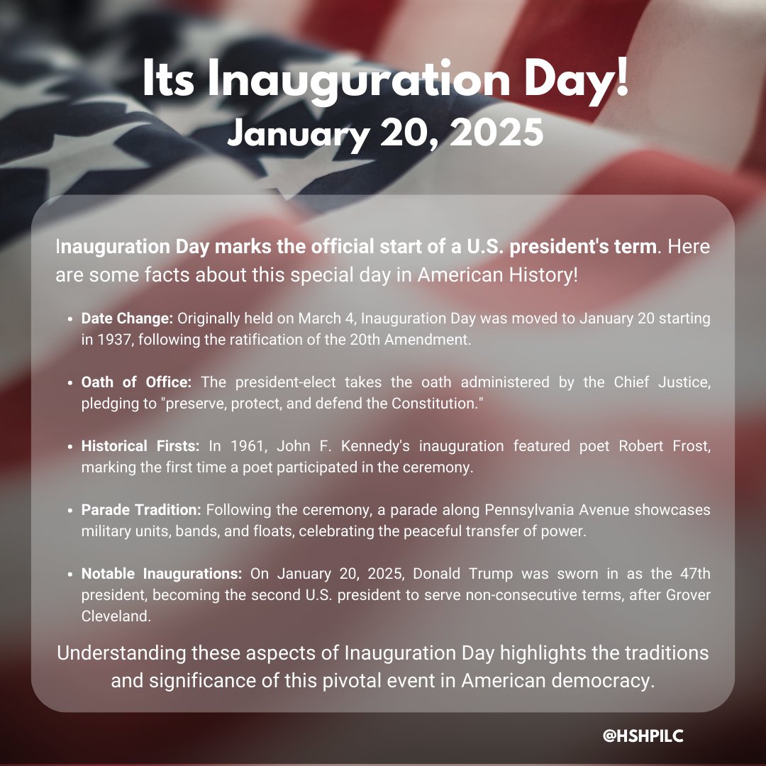 Curious about Inauguration Day? Check out the graphic to learn fascinating facts about this historic event that marks the start of a new presidency!  #InaugurationDay #HSHPILC #hcisdlibraries