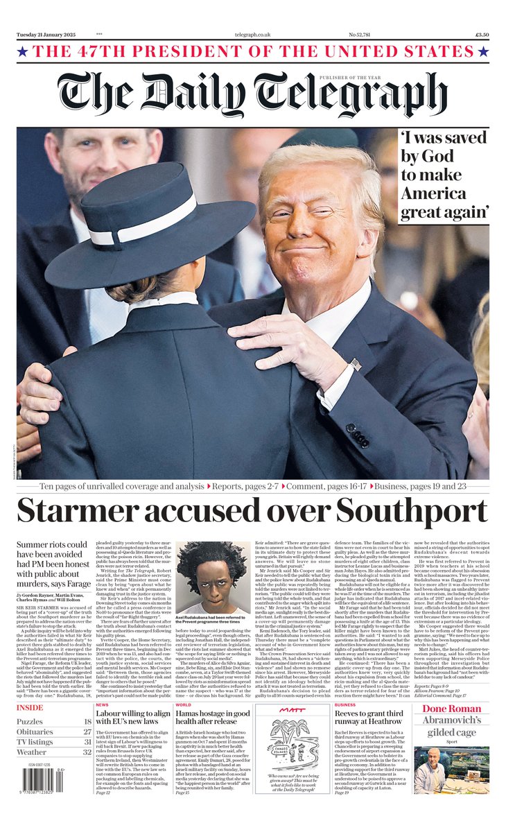 jacksurfleet's tweet photo. Tuesday's DAILY TELEGRAPH: Starmer accused over Southport
#TomorrowsPapersToday https://t.co/jiFNyrU0Lc