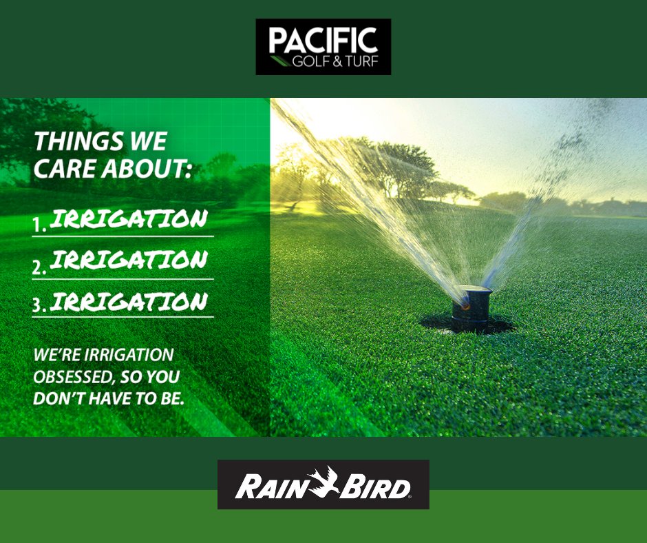 PacificGolfTurf's tweet photo. Keep your greens lush and thriving with Rain Bird irrigation systems! 🌱💧 At Pacific Golf and Turf, we provide the best solutions to ensure your course stays beautiful, efficient, and eco-friendly. #RainBird #GolfCourseIrrigation #SustainableGreens #EfficientWatering https://t.co/VachpDEyv8
