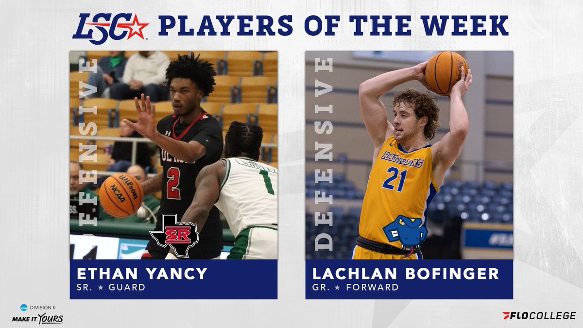 Lone Star Conference (@lonestarconf) on Twitter photo #LSCmbb Players of the Week 🏀
Offensive: Ethan Yancy, <a href="/sul_sports/">Sul Ross Sports</a>
Defensive: Lachlan Bofinger, <a href="/StMarysRattlers/">St. Mary's Rattlers</a>
🔗 bit.ly/4hpQ3Hs
#D2mbb <a href="/FloCollegeHoops/">FloCollege | Basketball</a> #LSCmbb Players of the Week 🏀
Offensive: Ethan Yancy, <a href="/sul_sports/">Sul Ross Sports</a>
Defensive: Lachlan Bofinger, <a href="/StMarysRattlers/">St. Mary's Rattlers</a>
🔗 bit.ly/4hpQ3Hs
#D2mbb <a href="/FloCollegeHoops/">FloCollege | Basketball</a>