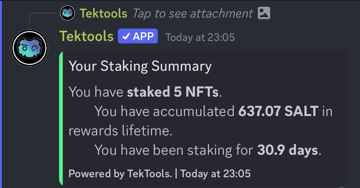 A month ago, I learned about a project called <a href="/TekrosUnlimited/">Tekros</a> and I was really baffled by their work, so I bought in.
Now, after just one month of staking my NFTs, I already received a payout in SOL 🤑 Don’t sleep on this, they built an allrounder Discord bot for web3 projects
