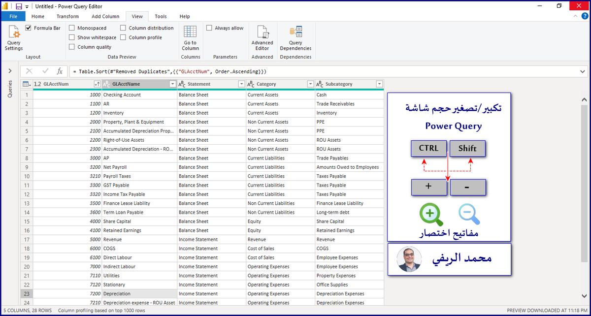 MohElrify's tweet image. مع ضخامة حجم البيانات فى شاشة Power Query تظهر البيانات صغيرة ومجهدة للعين
والان يمكنك تكبير وتصغير الشاشة بكل سهولة عن طريق
التكبير : CTRL SHIFT +
التصغير CTRL SHIFT -
او كما بالشكل المرفق
------
#زكاة_العلم_نشره
#Golden_Tips #Power_Query #Power_BI