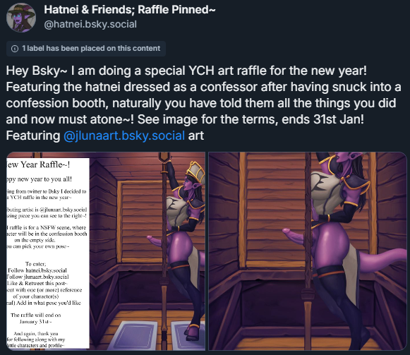 Hey dears, have 10 days to go for my raffle over on my Bsky~! Remember to follow the instructions for your entries to count~!
#raffle #NSFW #YCH #hatnei #OCs #draenei