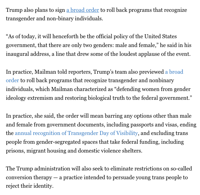 Trans people to be targeted on Day 1.

politico.com/news/2025/01/2…

Protect Trans people. 
Protect your humanity. 
Do not comply.