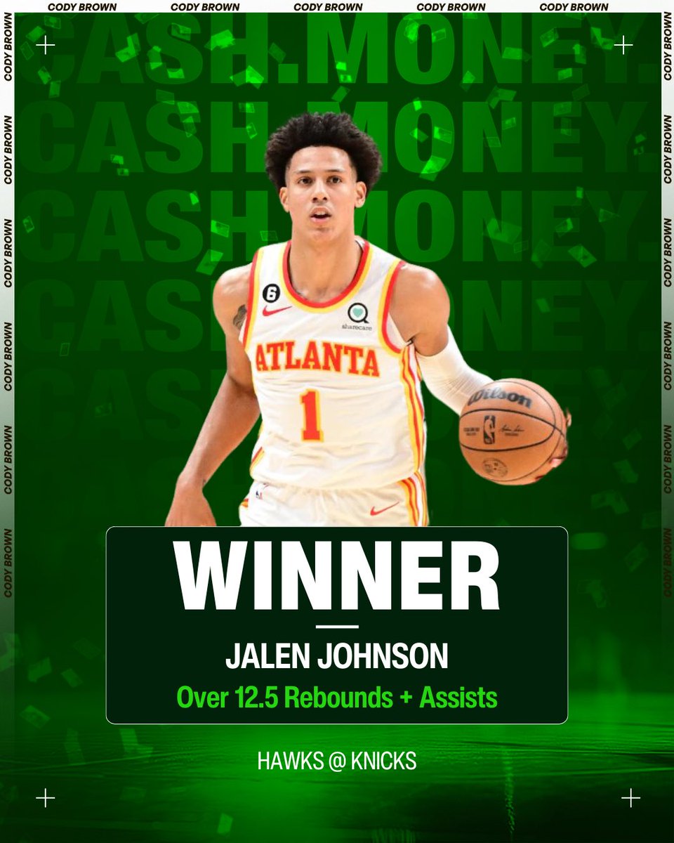 CodyBrownBets's tweet photo. 🏦 CASH. MONEY.

Jalen gets it done for us.

❤️ Tap like if you tailed.

Another Best Bet win to add to our 8 straight NFL Best Bet dubs! https://t.co/c6FQM8K3Sh