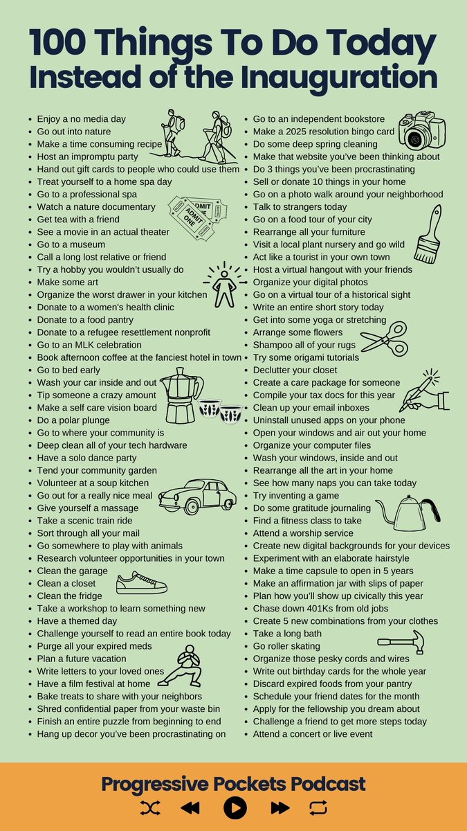 prgrssvpckts's tweet photo. @DivaLaci Congregation, here are 100 Things To Do Today Instead of Hate Watching the Inauguration 😅 #101 is to watch @DivaLaci new show and take notes on the lewks she served us https://t.co/a2LCC49kYE