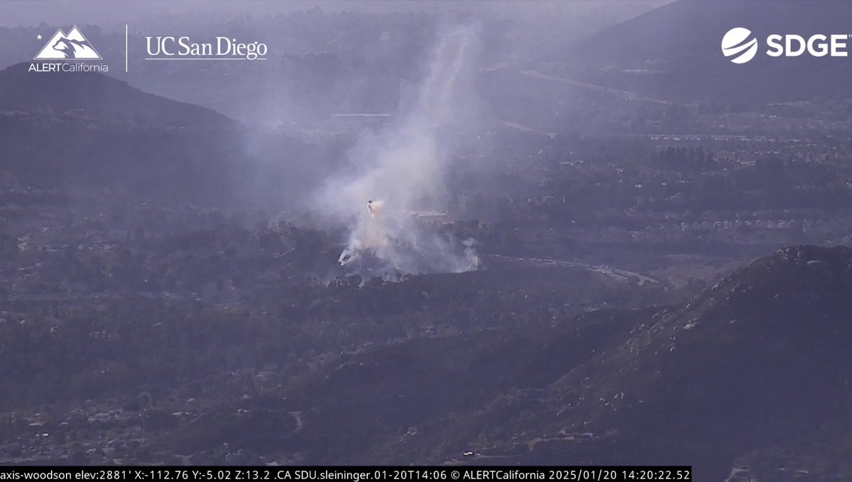ALERTCalifornia's tweet photo. The #TedWilliamsFire is active in San Diego County and can be seen from ALERTCalifornia's Black Mountain San Diego and Mt. Woodson cameras. See conditions live at https://t.co/JfSTk1rX8G and look to @CALFIRESANDIEGO for updates. https://t.co/X0pQtfStZc
