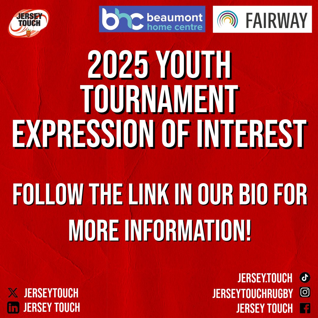 Are you in Year 12 or below? Would you like to represent your island 🇯🇪 playing touch rugby in the U.K.? 🏉 Are you available during the weekend of the 5th July? 🗓️

Follow the link on our Facebook or Instagram to complete your expression of interest before 31st January! 📋