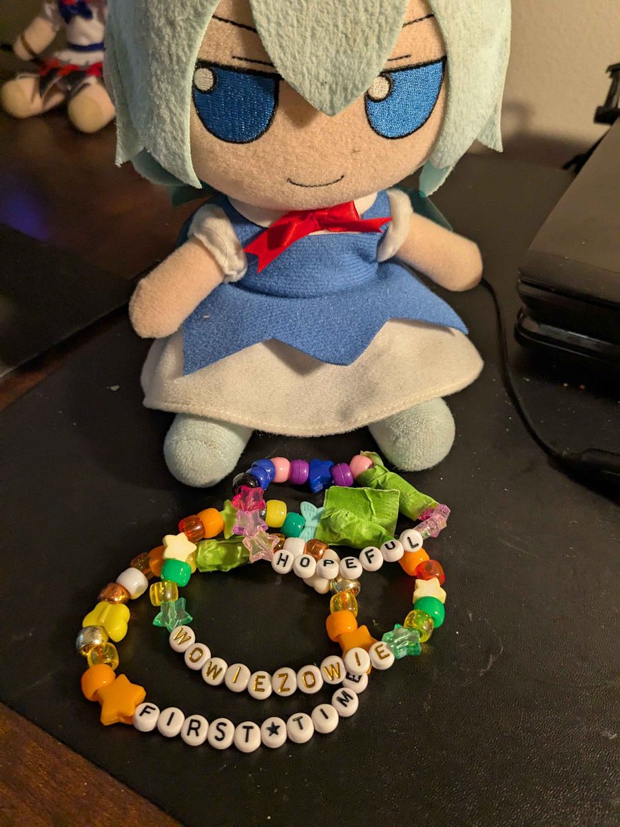 the <a href="/TeamHeronDDR/">Team Heron</a> bracelets, finally opened! (well, I live-opened it on the podcast for giggles)

really cool selection, wowie has friend-reminder value and I should try first time again when crg's white cab's back lol

happy to hear the fundraiser went well, thanks for the gift!