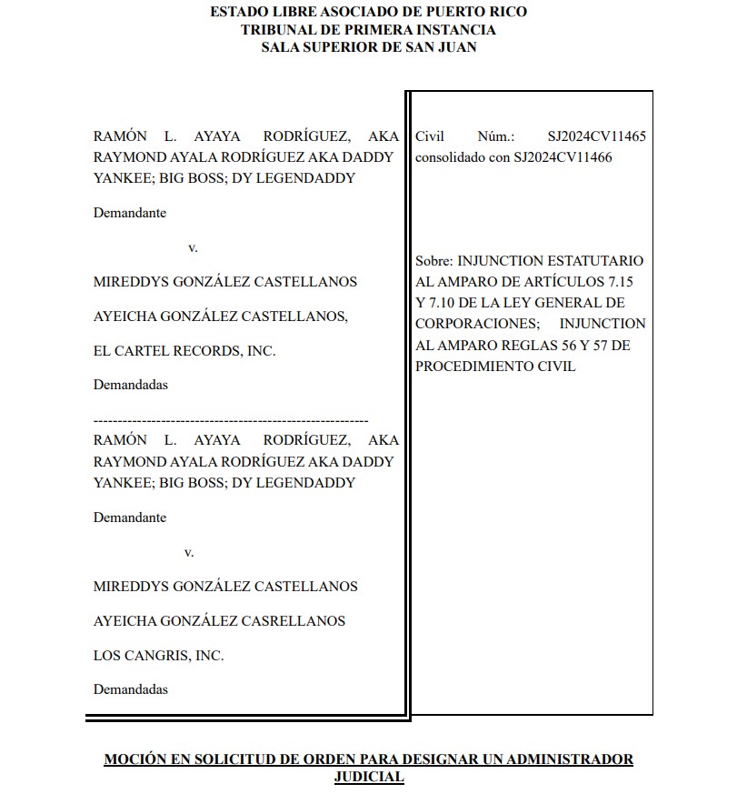 Esposa del cantante <a href="/daddy_yankee/">Daddy Yankee 😀 (DY)</a> pide en #PuertoRico designación de administrador para corporaciones creadas. #MireddysGonzalez alega empate en junta de directores, daño irreparable e incumplimiento de orden judicial <a href="/PrimerImpacto/">Primer Impacto</a> #PrimerImpacto