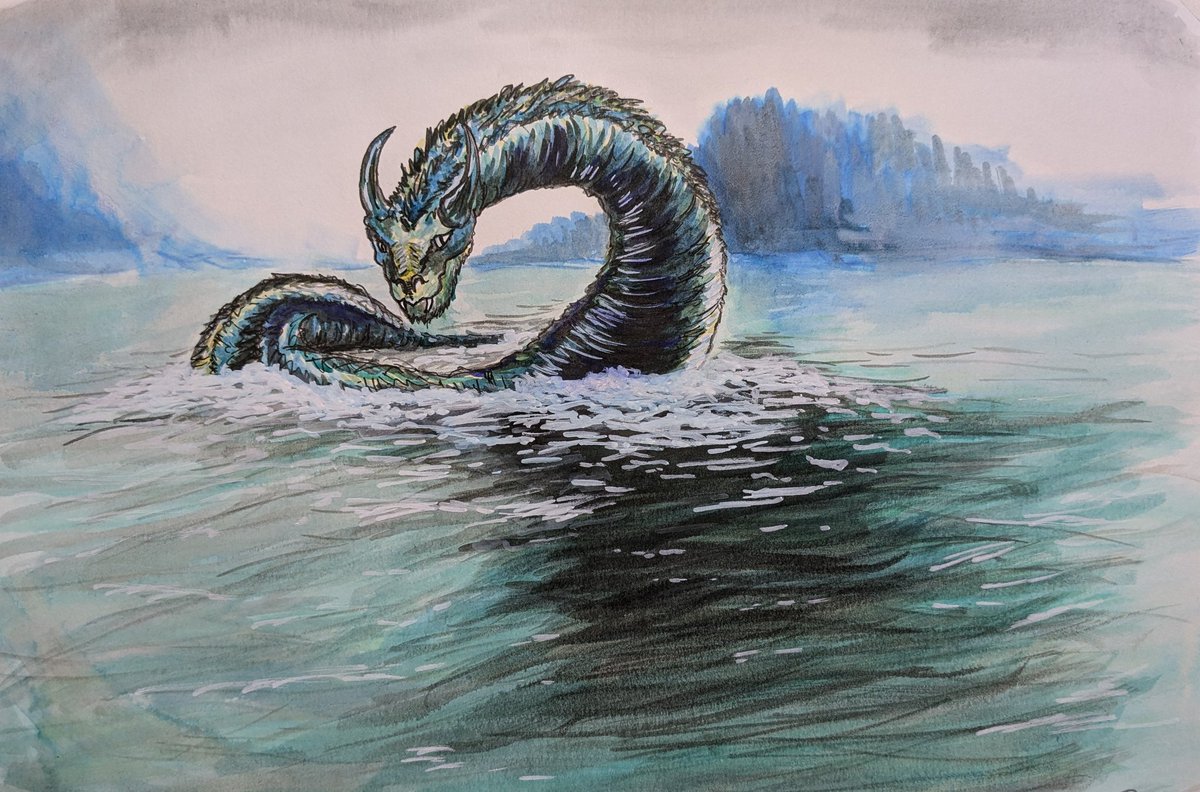 FinlaysonPalmer's tweet photo. Great session with the illustration group tonight, thanks @PaulPickford7 🙂
#ogopogo #cryptid #art #illustration #painting #drawing #penandink #watercolour #water https://t.co/DQGOhCU7Bh