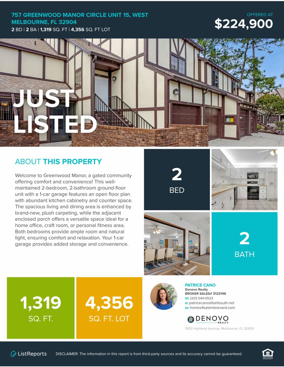 pcano5's tweet image. Just listed this great condo in the gated Greenwood Manor community in Melbourne.  Call me for details 321-544-0523!