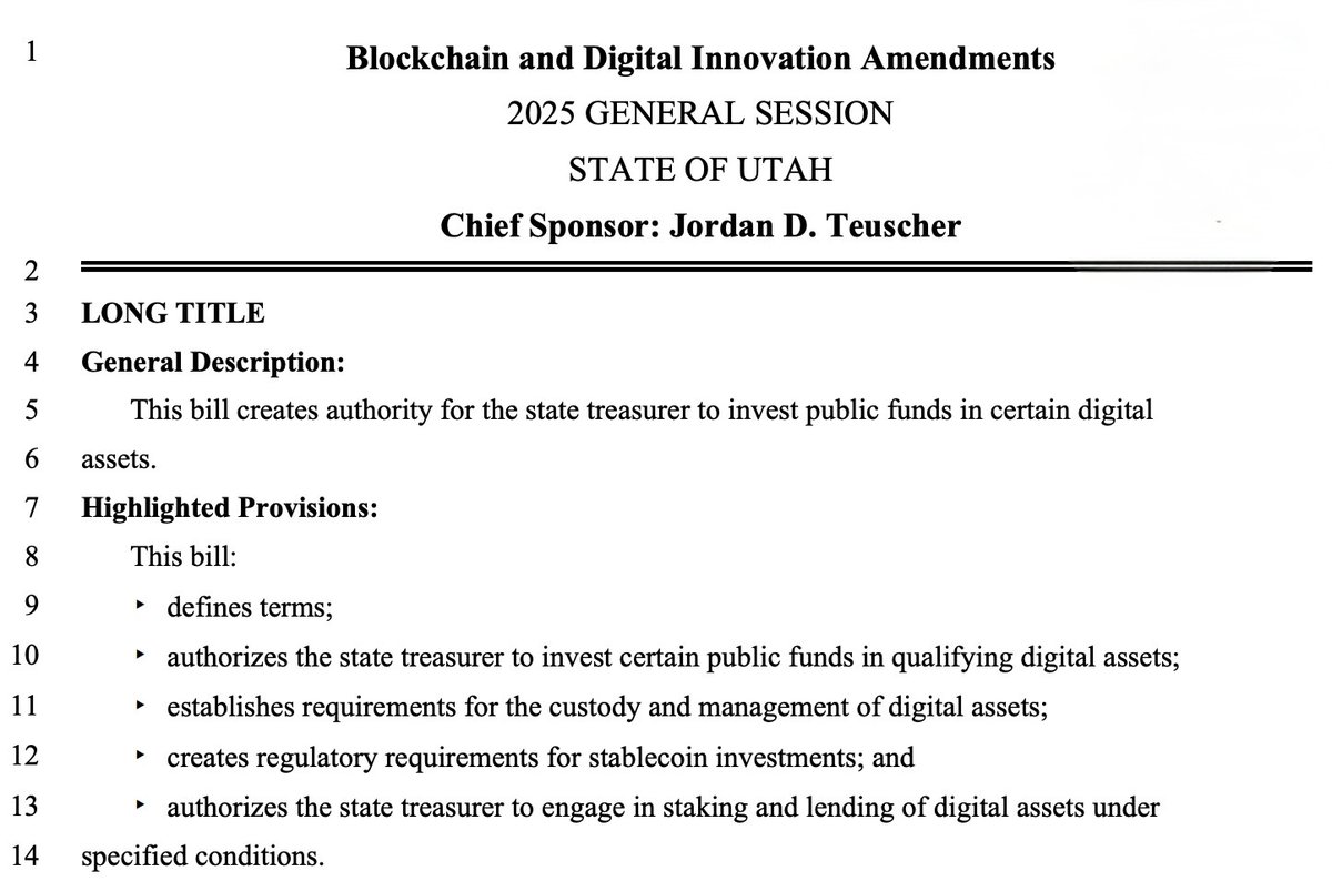 🇺🇸 JUST IN: Utah State Representative Jordan Teuscher introduces Strategic Bitcoin Reserve legislation