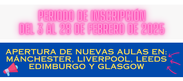 POR FIN TENDREMOS AULAS ALCE EN CIUDADES DE NUESTRA DEMARCACION!!!!

Leeds, Manchester y Liverpool van a contar con aulas ALCE desde Septiembre...algo por lo que este Consejo de Residentes lleva peleando desde 2017 cuando fuimos elegidos.
1/3