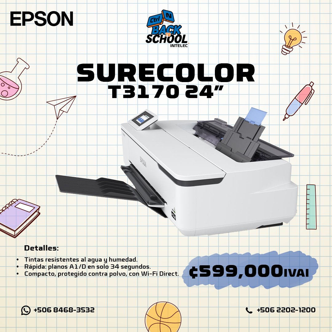 Intelec_CR's tweet image. ¡Imprime con precisión y rapidez! 🖨️ Epson SureColor T3170 (24&quot;) ₡599,000 y HP DesignJet T650 (36&quot;) ₡1,304,700. Perfectas para proyectos pro. Más info: +506 2202-1200 o WhatsApp +506 8468-3532. #EpsonSureColor #HPDesignJet #INTELECPlus
