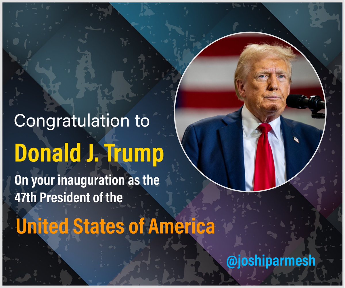 Parmesh Joshi (परमेश जोशी) 🇳🇵 (@joshiparmesh) on Twitter photo Congratulation to Donald J Trump as the 47th President of USA 🇺🇸✌️
#Inauguration2025 #Trump #DonaldTrump2025 #DonaldTrump <a href="/realDonaldTrump/">Donald J. Trump</a> Congratulation to Donald J Trump as the 47th President of USA 🇺🇸✌️
#Inauguration2025 #Trump #DonaldTrump2025 #DonaldTrump <a href="/realDonaldTrump/">Donald J. Trump</a>