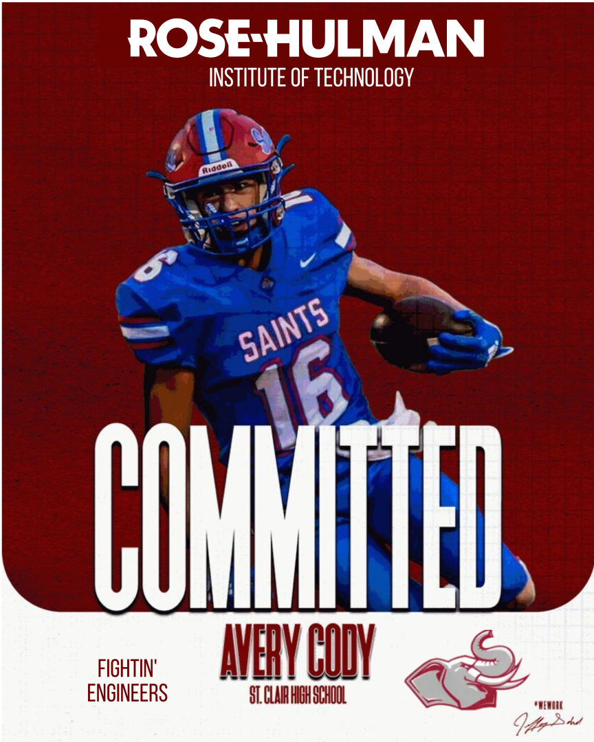 Avery Cody (@avery_cody2025) on Twitter photo I am excited to say that I'm 100% COMMITTED to Rose-Hulman Institute of Technology & am going to become a Fightin' Engineer! I would like to thank all of my family, coaches, teammates and friends who have supported me! <a href="/SCHSfootball__/">St. Clair Football</a> <a href="/RoseHulmanFB/">Rose-Hulman Football</a> <a href="/CoachSkibba/">Lucas Skibba</a> <a href="/CoachSokolRHIT/">Jeff Sokol</a> I am excited to say that I'm 100% COMMITTED to Rose-Hulman Institute of Technology & am going to become a Fightin' Engineer! I would like to thank all of my family, coaches, teammates and friends who have supported me! <a href="/SCHSfootball__/">St. Clair Football</a> <a href="/RoseHulmanFB/">Rose-Hulman Football</a> <a href="/CoachSkibba/">Lucas Skibba</a> <a href="/CoachSokolRHIT/">Jeff Sokol</a>