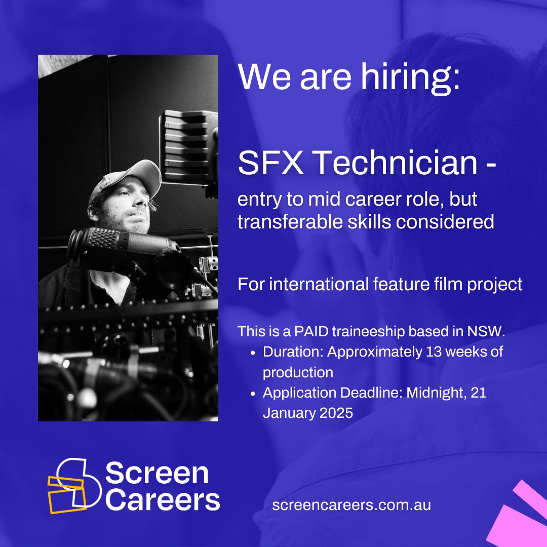 ScreenCanberra's tweet image. 🚨 Join a Major Streaming Service Film Production! 🚨
Screen Careers is calling for trainees to join the set of a high-profile feature film. Gain hands-on experience and an awesome credit to put on your CV. Hurry, applications close 12AM Tonight
🔗 Apply: loom.ly/iQQYFSs