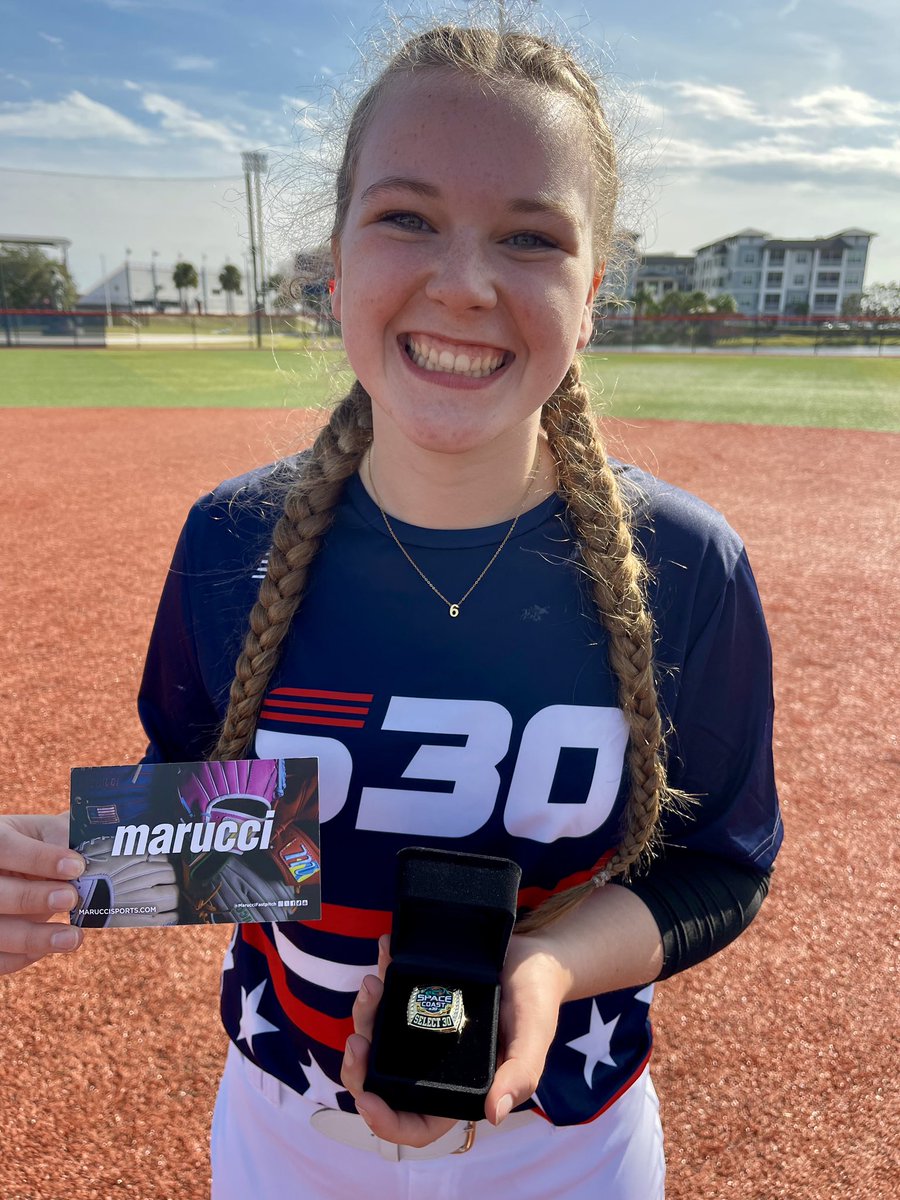 Congratulations to Harper Wright (#6 C/OF/1B Crystal Lake Central 2028)!  Harp made the Top 30 team at the USSSA Select 30 this weekend in Melbourne, FL; her team placed second in the games and earned some bling &amp; brand new custom fit Marucci glove!