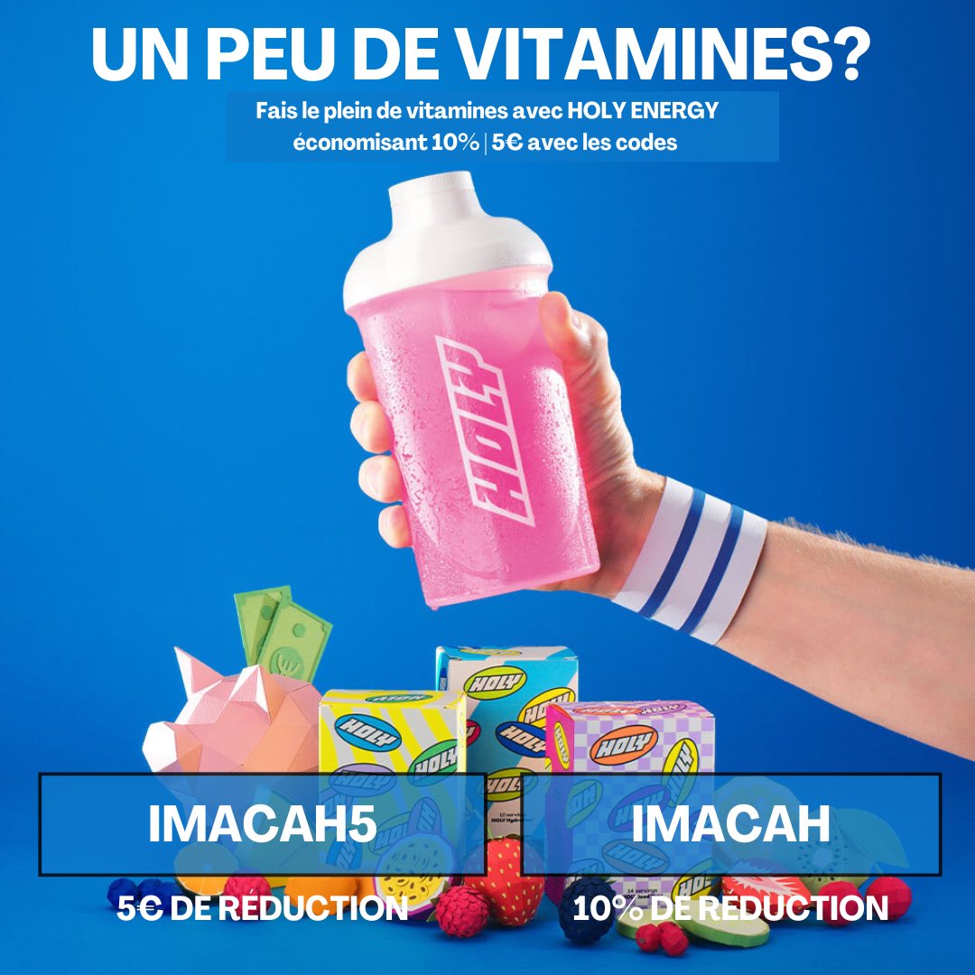 🥳Mercii énormément à <a href="/holysquad_fr/">HOLY Squad France®</a> qui devient la première collaboration de la chaîne ❤️

on vous régale avec le code IMACAH5 où vous aurez 5€ de réduction sur une commande 
et profitez de -10%sur l'ensemble de vos commandes avec IMACAH 🩷

fr.weareholy.com/?ref=IMACAH