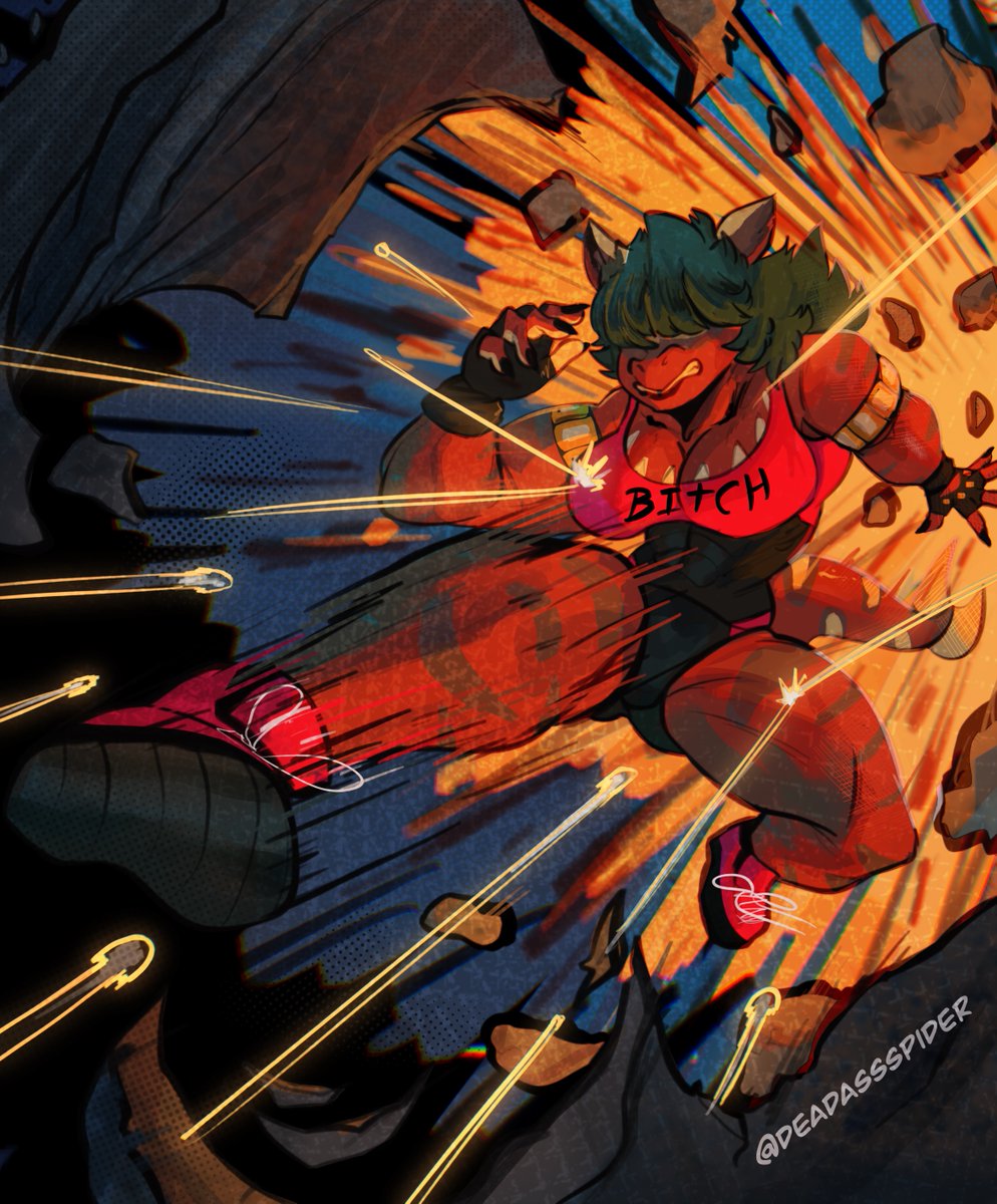 Stuff for <a href="/LivingDynamode/">LivingDynamo</a> 
Was fun doing  action packed art after a while 🫡

#digitalart #furry #furryarts #ocart