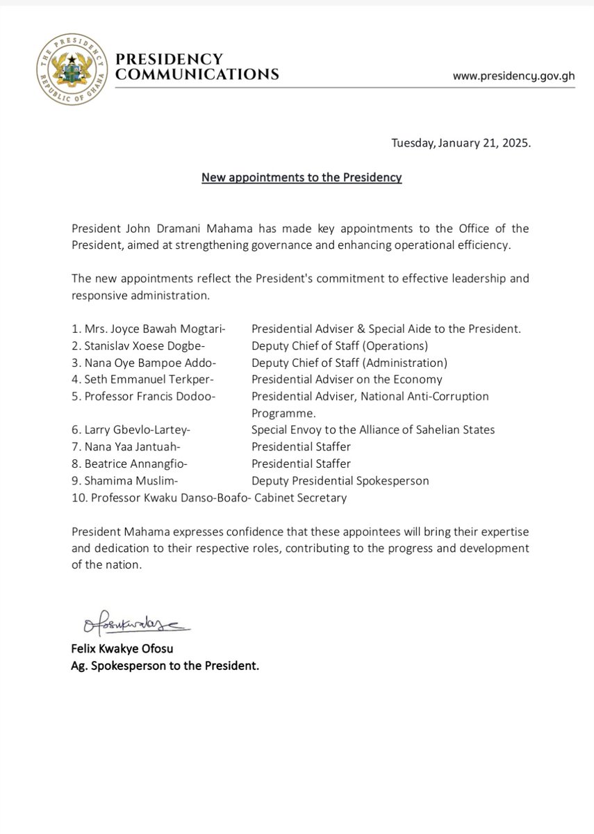 FelixKwakyeOfo1's tweet image. New appointees join Office of the President.