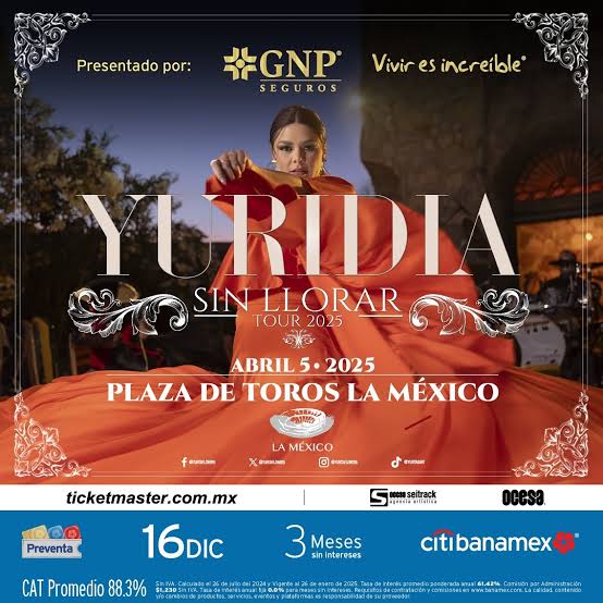gdlyuridia's tweet photo. ⚠️¡NADIE ESTA HABLANDO DE ESTO!⚠️

Yuridia(@yuritaflowers) estará este 05 de Abril del 2025 en Plaza de Toros La México, este recinto ubicado en Ciudad de México es la plaza de toros más grande del MUNDO 🌎 con capacidad de 50 mil personas.

Este recinto esta considerado para recibir a LAS MÁS GRANDES FIGURAS DEL REGIONAL MEXICANO dónde a YURIDIA le ha valido tan sólo 1 álbum y otro por venir el 06 de Febrero 2025.

Solo dos mujeres se han presentado en este lugar, Ana Gabriel en 1998 y Lucero en 1999, ambas cantantes sus conciertos fueron con capacidad a la mitad del recinto.

Pero ¡Llega ahora YURIDIA en 2025 a hacer HISTORIA!, Después de 26 años de no recibir a una exponente del regional mexicano, YURIDIA será la primera MUJER en este lugar en tener un CONCIERTO 360°(Capacidad completa del recinto), además festejará sus 20 años de carrera artística y así como Ana Gabriel y Lucero es muy probable que se grabe un EN VIVO y quede para la posteridad, ya que será definitivamente todo un SUCESO sin predentes. 

Por lo que no te puedes quedar fuera de este COLOSAL SUCESO, boletos disponibles👇

https://t.co/GRatCVIMdu