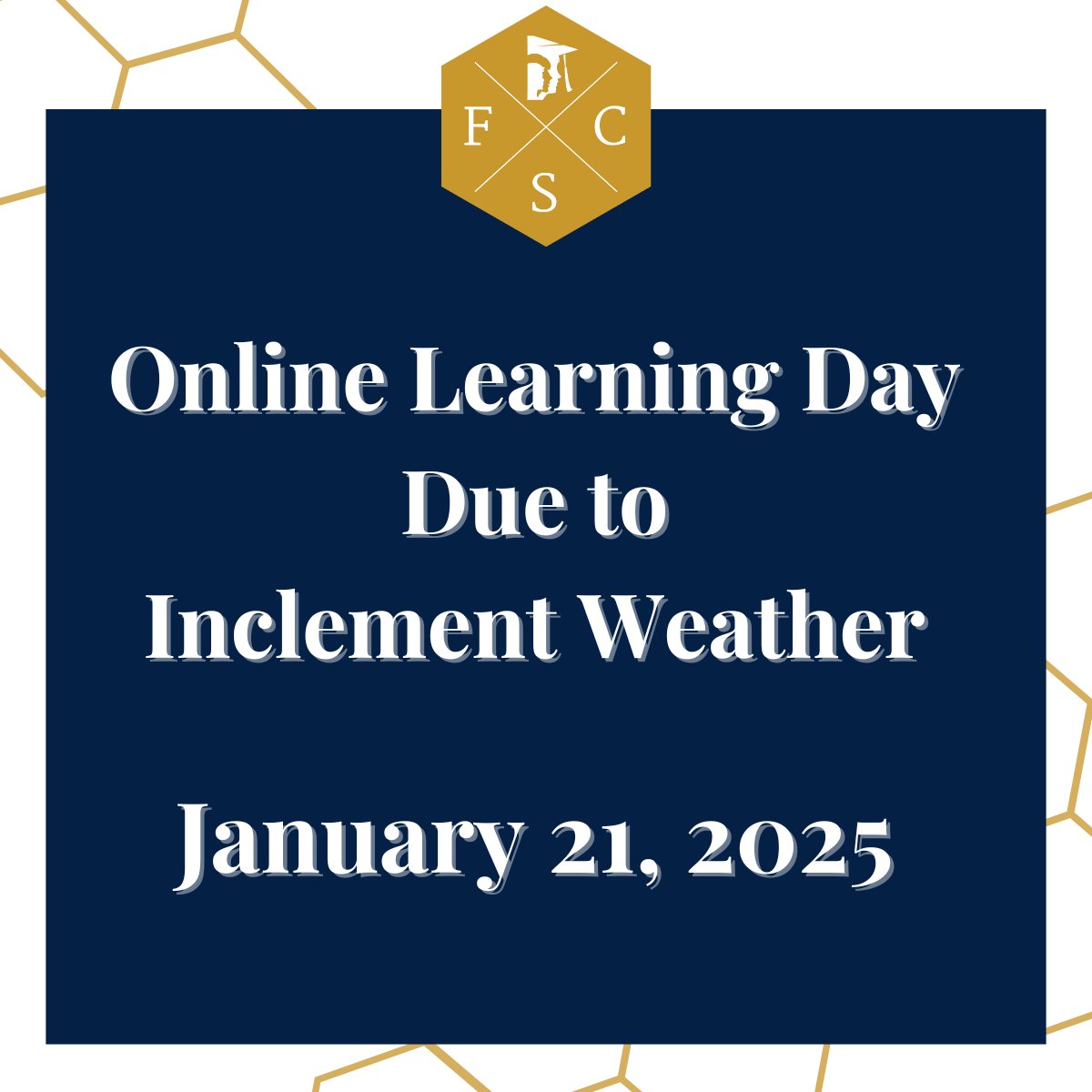 FCSchoolsGA's tweet photo. Forsyth County Schools will be closed for in-person learning on Tuesday, 1/21/25 and transition to online learning. All activities are canceled for 1/21/25. https://t.co/Js5oUy1qkq