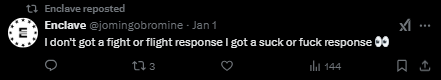 ShermanM4348103's tweet photo. First time breaking character but I feel like you need to understand something if you want to interact with me without coming off as weird. And also don't interact if you enjoy this kind of stuff on levels like this.
(Keep in mind this person might have minors following them.) https://t.co/uIRFssaLIA