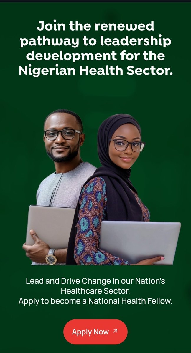 ambayama's tweet photo. *Application for the National Health Fellows Program opens in Nigeria:*

The Tinubu administration is requesting applications from young Nigerians to enrol in the National Health Fellows Program.

Application Deadline: 27th January 2025.

https://t.co/rMLceJbaVw https://t.co/6iRY3KjOC8