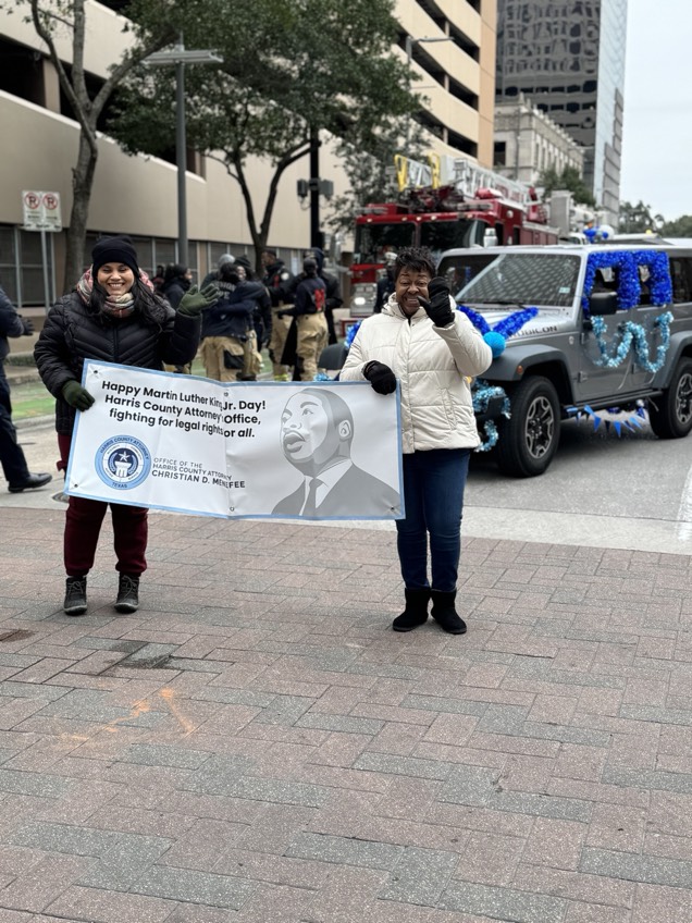 HarrisCountyAO's tweet photo. This morning, the Harris County Attorney's Office proudly joined the 47th annual Martin Luther King Jr. parade, hosted by the Black Heritage Society in downtown Houston. ✨ Celebrating the legacy of Dr. King and his lasting impact on justice and equality. #MLKParade #HarrisCounty https://t.co/8iEGMcChi4
