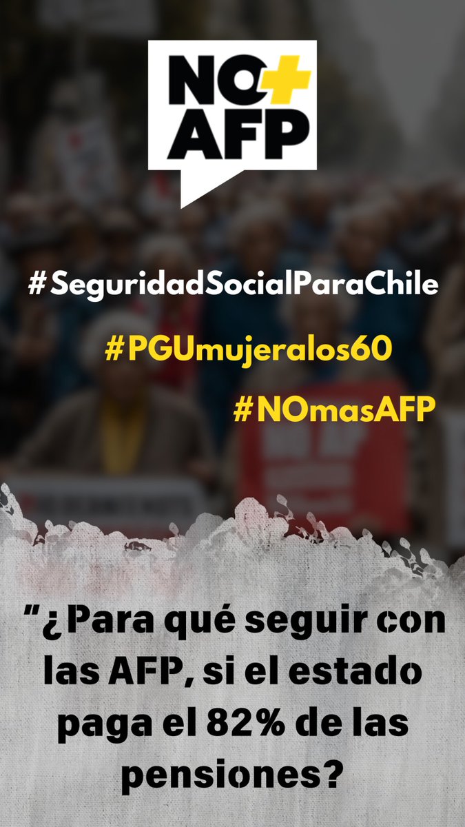 Los llamamos a rechazar y a movilizarse contra la reforma que no reforma y termina consolidando la estafa de las AFP!  Chile necesita y se merece una verdadera seguridad social.
 
 #NOmasGatoXLiebre
#NiUnPesoMasALasAFP
 #PGUmujerAlos60
 #NOmasAFP
