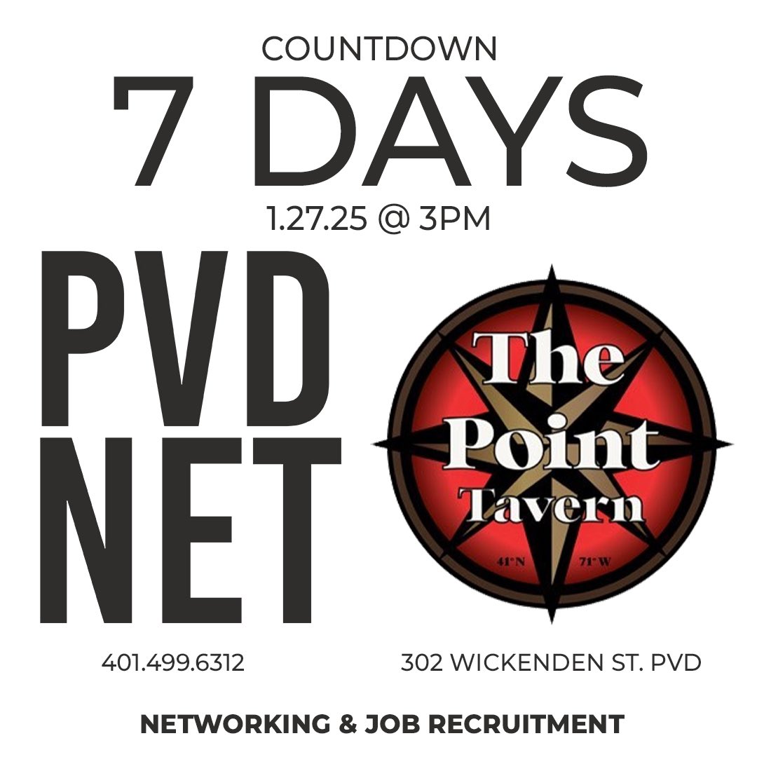PVDNetworking's tweet image. 📢 7 Days and Counting!
We’re officially ONE WEEK away from the PVD NET Networking Launch Party! 🎉

📅 Date: January 27, 2025
⏰ Time: 3:00 PM
📍 Location: The Point Tavern, Providence, RI

Join us for an afternoon of connecting with local professionals!!
