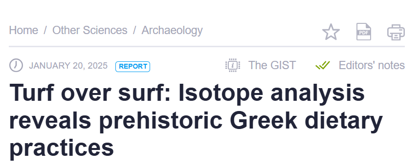 Stone Age "Mediterranean diet"
Mesolithic &amp; Neolithic humans at Franchthi Cave, Greece relied on a "diet consisting primarily of terrestrial animal protein—mostly meat &amp; milk deriving from the sheep that were grazing on the shore". Little or no consumption of marine food. 🐑🍖🥛