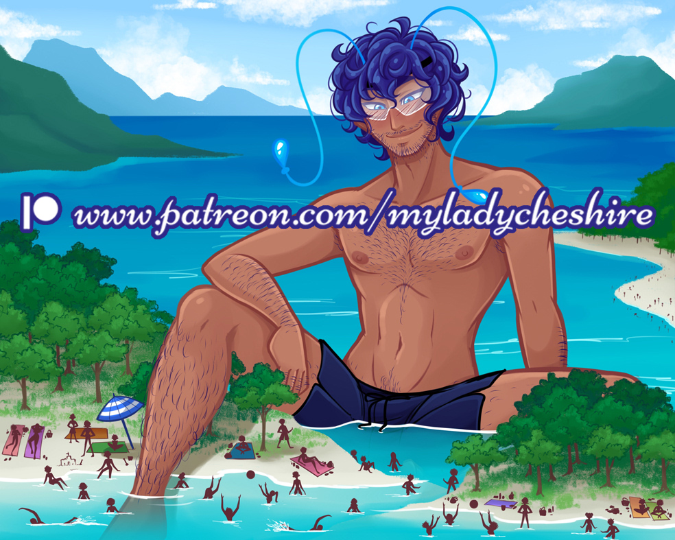 Giant boy enjoying some summer vacations!. Part of my July MasCookie and Cookie Plate patreon rewards from 2024. Get access to the NSFW version (and other #giant art) by pledging! patreon.com/MyLadyCheshire 

#sizetwitter #giant #malegiant