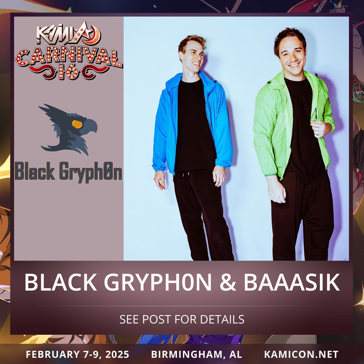 Kami-Con (@kamicon) on Twitter photo Dearly beloved!
For your entertainment
It's my pleasure to introduce to you Kami's latest arrival
The equal-opportunity songsters,
<a href="/BlackGryph0n/">Gabriel C. Brown</a> and Baasik! Dearly beloved!
For your entertainment
It's my pleasure to introduce to you Kami's latest arrival
The equal-opportunity songsters,
<a href="/BlackGryph0n/">Gabriel C. Brown</a> and Baasik!