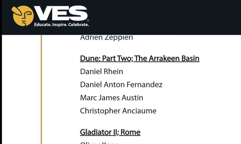 I'm so happy and grateful to be nominated for the VES Awards on the #VFX Best Environments on a Photorealistic Feature thanks to the amazing job we did at #Dune Part 2.