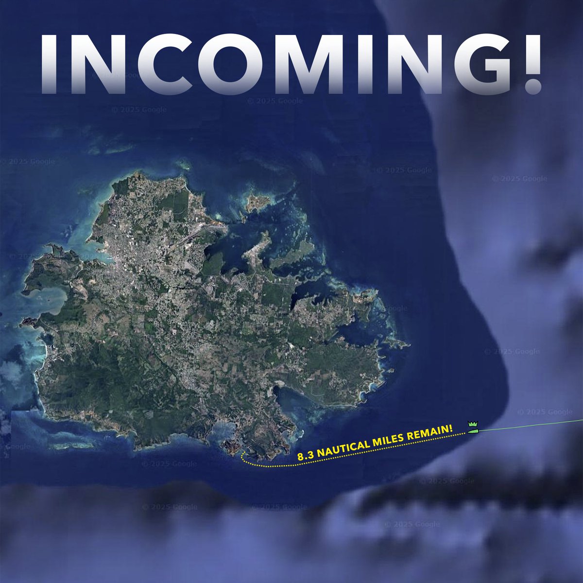 SINGLE FIGURES!!!! 8️⃣

With a mere 8.3 nautical miles remaining, the island is no longer a faint mark on the horizon; it's huge, and it's just so green! 🌄

The team is fundraising for <a href="/macmillancancer/">Macmillan Cancer Support</a> - please donate at justgiving.com/fundraising/ma…