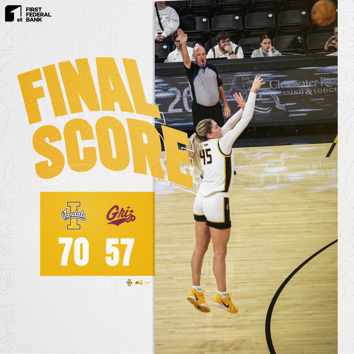 Another win from the ICCU Arena. 

Vandals are 8-1 at home so far this season. 

#GoVandals | <a href="/bankfirstfed/">First Federal Bank</a>